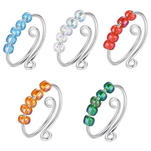 2021 New Trend Glass Rice Beads Can Spirally Turn Opening Ring For Womens Fashion Personality Creative Anxiety Relief Jewelry