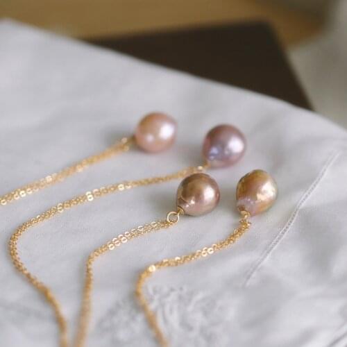 New Fashion Simple Purple Pink 12-13MM Baroque Irregular Shape Pendant Necklace