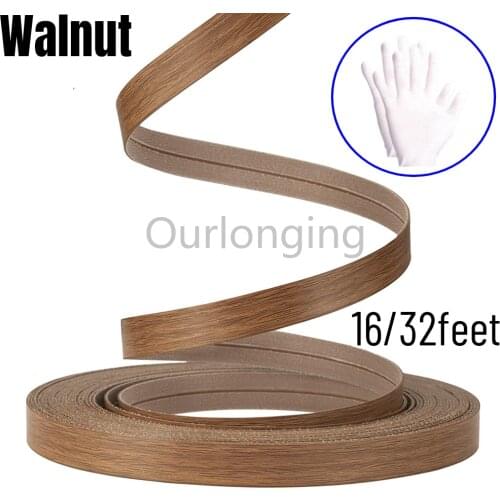 16/32feet Walnut Wood Veneer Edge Banding, Preglued Flexible Wood Tape Iron on with Hot Melt for Cabinet Furniture Restoration