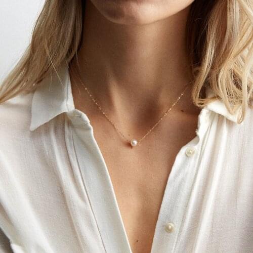 Origin Summer Temperament Round Simulation Pearl Pendant Necklace for Women Femme Rose Silver Gold Color Metal Necklace Jewelry