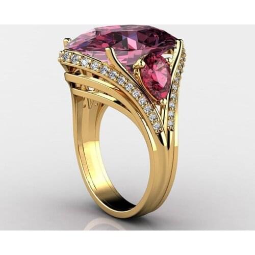 Luxury Big Oval Red Crystal Zircon Princess Promise Wedding Rings for Women Gold Engagement Ring Fashion Valentines Day Jewelry