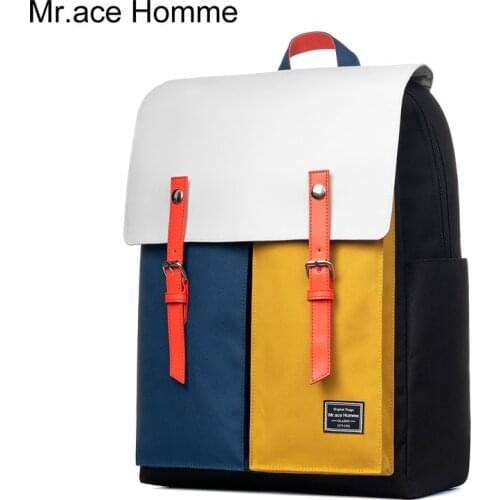 Mr.ace Homme Colorful 15inch Laptop Backpack Women Square Wateproof School Backpack Men College Bag For Girl Travel Bagback Boy