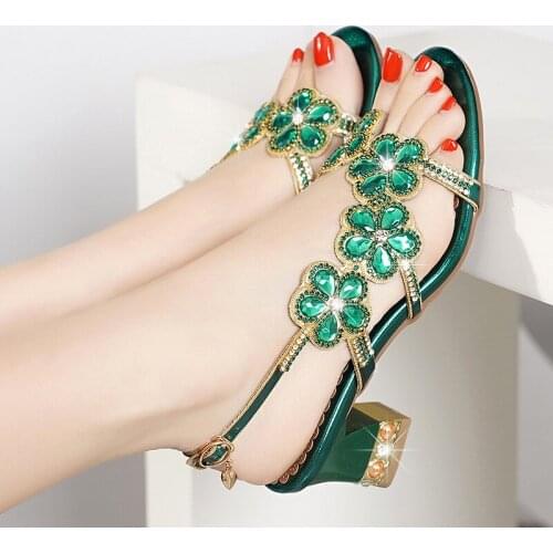 Sandals Womens New High Heel Crystal Inlaid Diamond Wedding Shoes Open Toe Fashion Bohemian Womens Roman Shoes