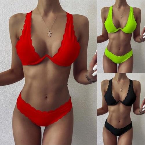 Sexy Cut Flower Bikini Solid Swimwear Women Lace Swimsuit 2020 Mujer Push Up Bathing Suit Women Monokini Biquinis Swimming Suit