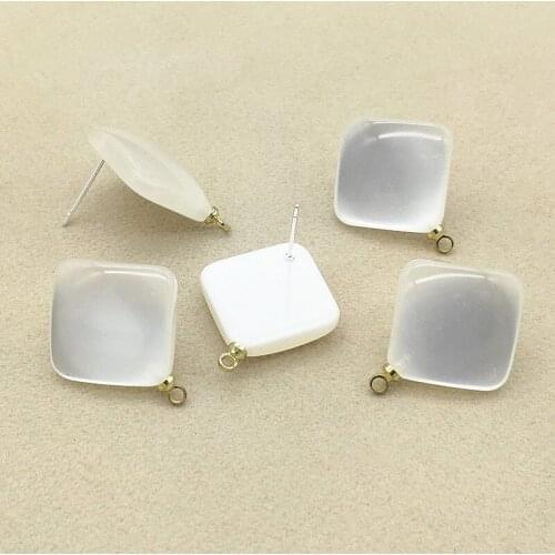 New arrival!24x20mm 100pcs White Color Resin Rhombus Shape Ear Stud for Handmade Earring DIY Parts Jewelry Findings & Components