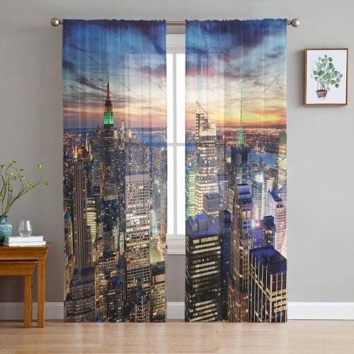 Modern City Sheer Curtains for Living Room Bedroom Kitchen Tulle for Windows Voile Yarn Curtains for Bedroom