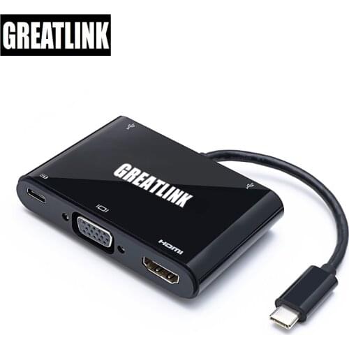 USB Type C To USB 3.0 HDMI 1.4 VGA Splitter Adapter USB-C Type-C 3.1 AUX Cable VGA HDMI Converter Adaptor Thunderbolt 3 HUB Dock