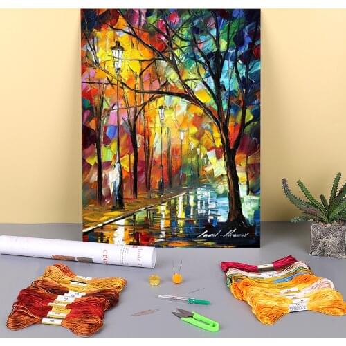 Night Alley Printed Fabric 11CT Cross-Stitch DIY Embroidery Kit DMC Threads Handmade Painting Craft Sewing Gift Room Stamped
