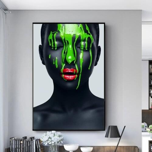 Green Paint on Face African Art Posters And Prints Black Sexy Girls Canvas Paintings On the Wall Art Canvas Pictures Home Decor