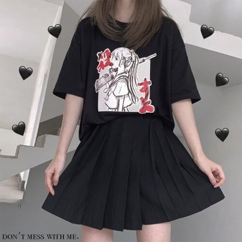 Harajuku Womens T-Shirt Original Sweet Cute Girly Comic Print Tees Kawaii Short-Sleeve Top Summer Japanese Style Costume