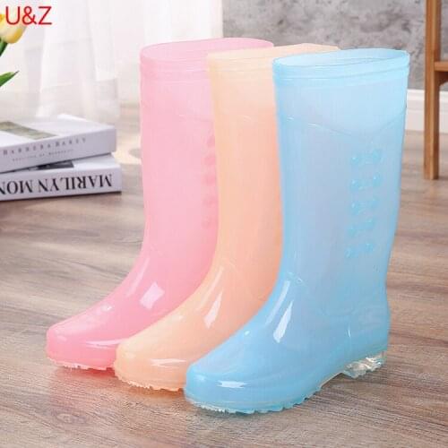 Ladies Waterproof Rain Boots Washing Car Shoes Candy color Female Mid-Calf Fashion Women Rubber Rain Boots Shoes Rainboots PVC