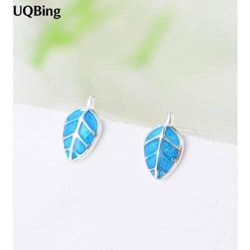 Free Shipping Fashion Silver Blue Leaves Earrings 925 Sterling Silver Stud Earrings For Women Jewelry Pendientes Brincos
