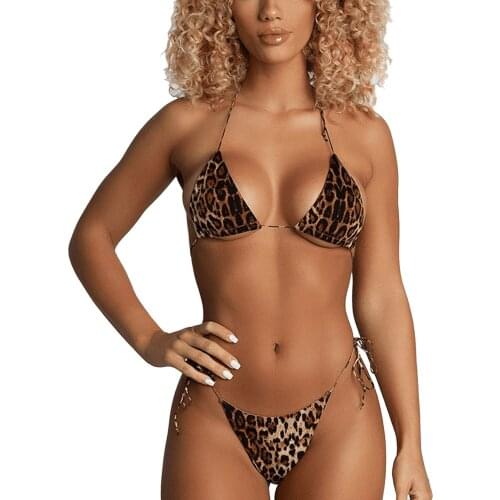 Summer 2021 New Sexy Women Leopard Printed Bandage Bathing Suit Triangle Split Swimsuit Push up Female Brazilian Thong Bikini