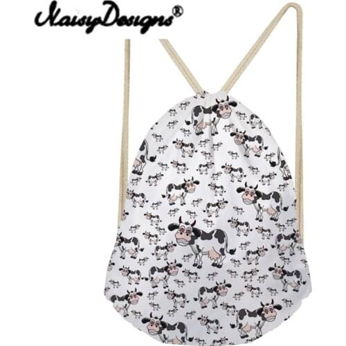 Noisydesigns carton animals dairy cows Printing cute Drawstring Backpacks School summer travel Gift pouch 2021 Mochila Infantil