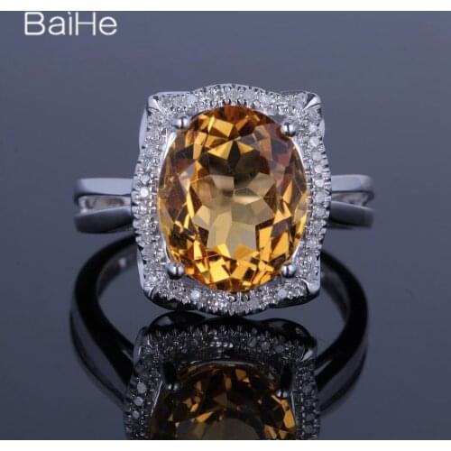 BAIHE Sterling Silver 925 4.58CT Flawless Oval Genuine Citrine Engagement Gift Women Classic Fine Jewelry Citrine Ring