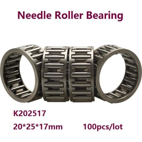 100pcs/lot K202517 K20X25X17 Radial Needle roller and cage assemblies 20*25*17mm Needle Roller Bearing 20×25×17mm