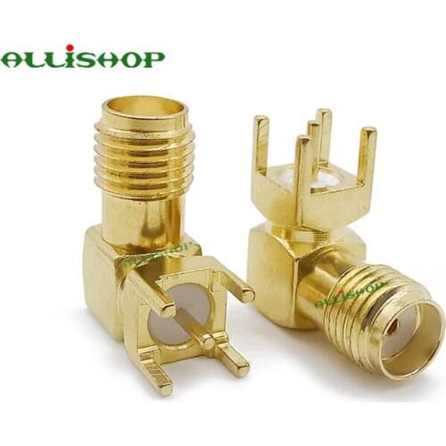 ALLiSHOP 100Pcs SMA Female Jack Right Angle Solder PCB Mount RF Connector Adapter Goldplated RF Coax Connectors