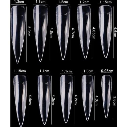 500pcs/Pack False Nail Art Tips(3.8-5cm) Natural/Clear XXL Long Stiletto Half Cover French Acrylic Tools Salon Fake Nails Te#00