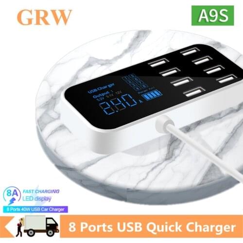 Grwibeou 40W USB Car Charger 8 Ports Fast Charger Digital Display Charging Station Multi USB Socket with LED Display for iPhone