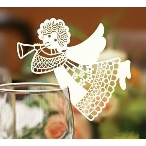 Free Shipping 500PCS/LOT Angel Laser Cutting Wine Glass Card Paper Cup Place Card Wedding Supplies Customized Design