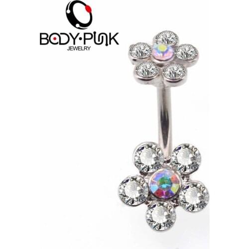 Body Punk 2018 New Arrive High Quality 316 L Stainless Steel 14g AAA CZ Shiny Flower Women Belly Button Ring Piercing for Gift