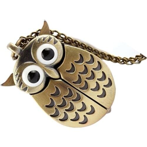 Bronze Owl Pocket Watch Flipping Creative Pocket Watch Quartz Watch Creative Hanging Table Creative Decoration