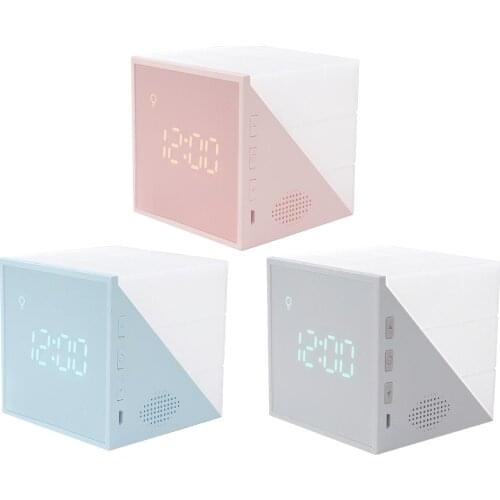Alarm Clock for Kids, 7 Colors LED Night Glowing Cube LCD Clock with Light Children Digital Alarm Clock for Adult Bedroom