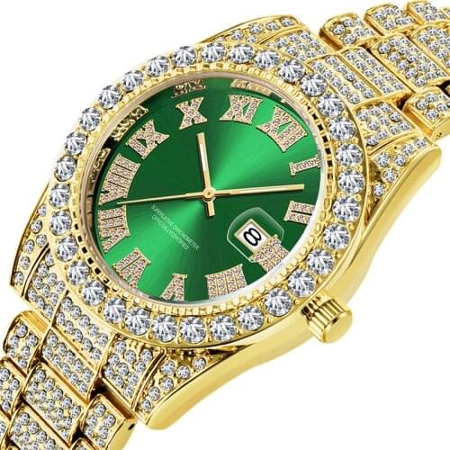 Diomond Man Watch Fashion Luxury Quartz Gold Diamond Watches Men Wrist Bling Hip Hop Two Tone Fully Iced Out Watch Reloj Diamant