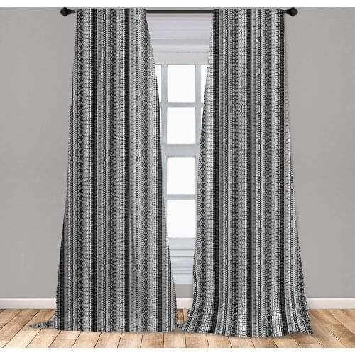 Black and White Prehistoric Curtains Black and White Tribal Motifs Pattern Native Geometric Window Treatments for Living Room