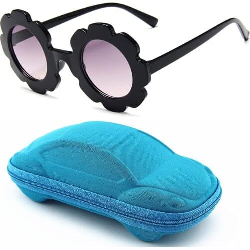 Kids Round Sun Flower Sunglasses Girls Boys Shiny Cute Sun Glasses With Case Box Children Baby Eyewear Lovely Eyeglasses UV400