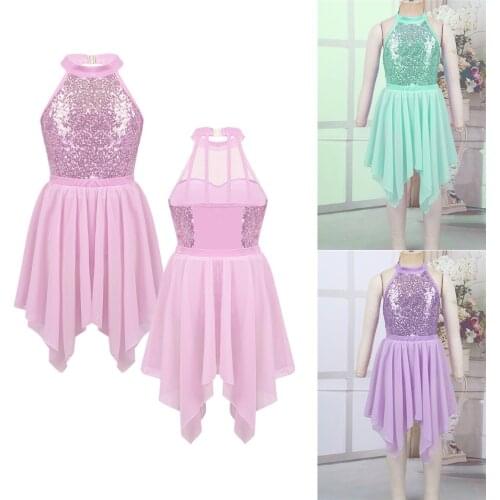 Kids Dancewear Girls Sequins Ballet Gymnastics Leotard with Skirts Girls Outfit Ballet Dress Childrens Performance Costume