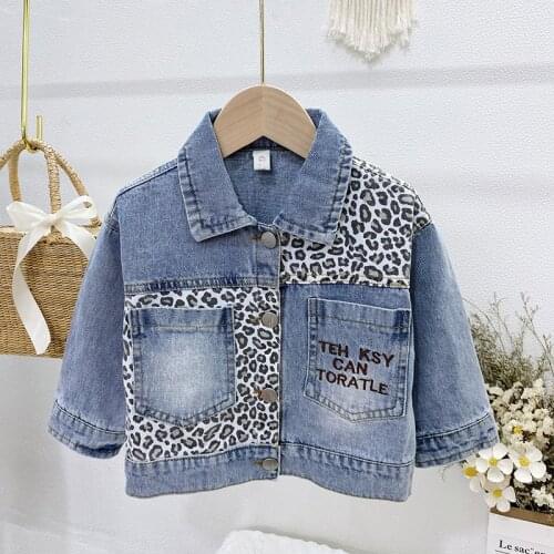 Kids Denim Coats for Girls 2021 New Spring & Autumn Leopard Girls Jean Jacket Teen Girls Clothing Long Sleeve Children Tops