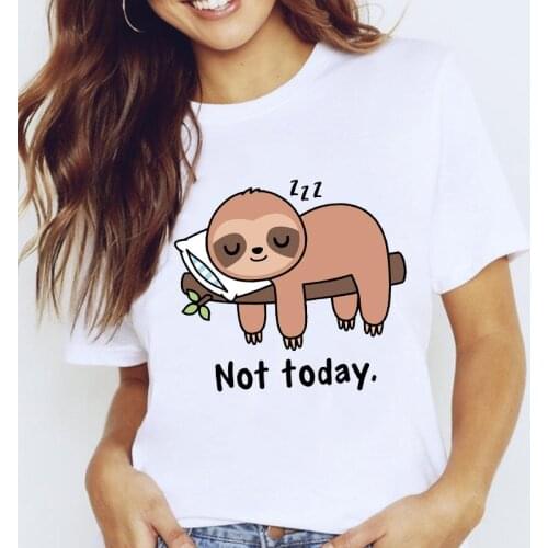 Women Lovely Sloth Funny Animal Cartoon Spring Summer 90s Love Short Sleeve Lady Clothes Tops Tees Print Sweet Tshirt T-Shirt