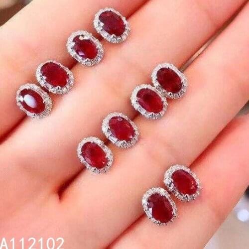 KJJEAXCMY 925 sterling silver inlaid natural ruby popular girl earrings new gemstone ear stud support test Chinese style
