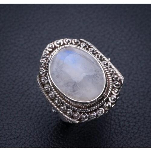 StarGems Natural Rainbow Moonstone Handmade 925 Sterling Silver Ring 7.5 E3055