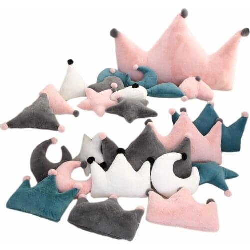 Crown Soft Fluffy Throw Pillow Nordic Style Moon/Heart Shape Stuffed Rabbit Fur Pillow Kids Gifts Five Star Back Sofa Cushion