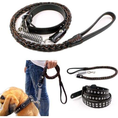 Leather Dog Collar Leash Peitoral Cachorro Dieren Benodigheden Hond Perros Collares Y Arneses Pets Dog Accessories Correa Perro