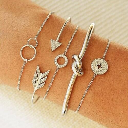 Best sale bohemian bracelets with alloy knotted rhinestone arrow circle personality bracelet set for fashion women