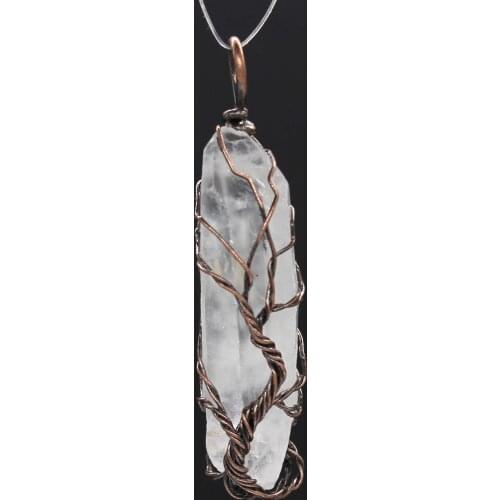 Trendy-beads Copper Wire Wrapped Tree of Life Irregular Shape Rock Crystal Pendant For Christmas Gift