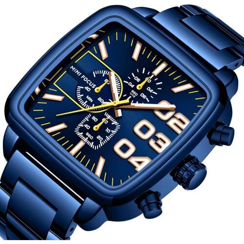 MINI FOCUS Fashion Mens Watches Luxury Brand Stainless Steel Chronograph Multifunctional Quartz Waterproof Luminous WristWatches