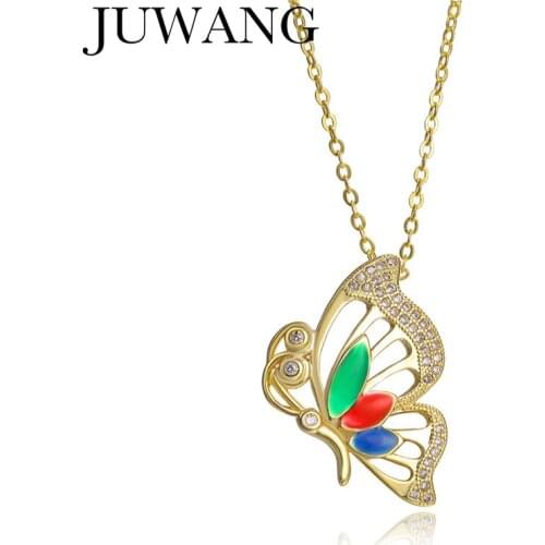 New AAA Zircon Butterfly Necklace Pendants Gold Sliver Color Long Necklaces for Women girl CZ Wedding Statement Necklace Jewelry