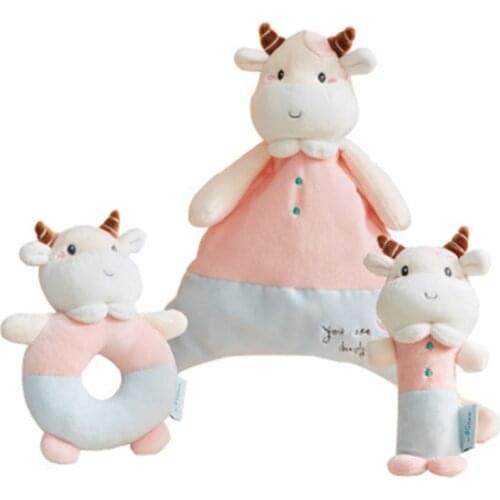 Newborn Toddler Cartoon Appease Towel Calf Infant Dolls Baby Rattle BB Sound Plush Toy