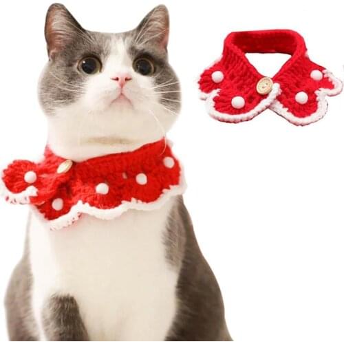 Pets Cat Collar Accessories Lovely Fancy Wool Bib Puppy Pet Cat And Dog Bandana Products Red Color Cat Bib Scarf For Christmas