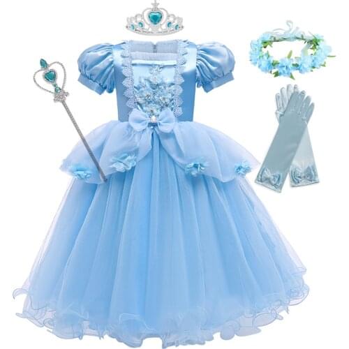 Cinderella Dress for Girls Kids Party Cosplay Halloween Custome Kids Birthday Princess Dress Up Clothes Elegant JYF
