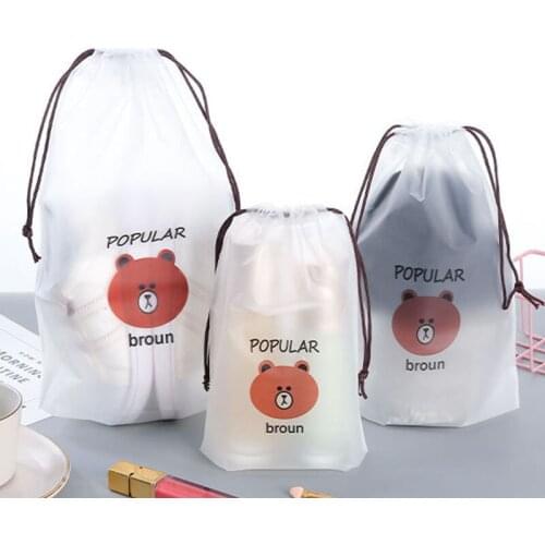Transparent Waterproof Travel Cartoon Clothes Organizer Bag Eco friendly Shoes Underwear Drawstring Bag Women Storage Bags