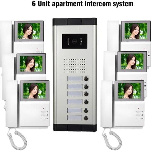 6 Units 4.3" Apartment Video Door Phone Intercom System 1-Camera 6-Monitor Video doorbell for Apartment Video Doorphone Intercom