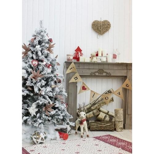 Christmas Tree Fireplace Photographic Backgrounds Vinyl Cloth Party Backdrop Photo Studio for Children Portrait Photoshoot