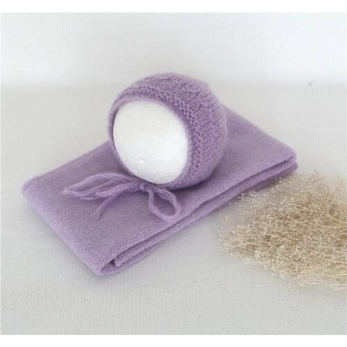 Vintage Baby Bonnet Stretch Knit Wrap Newborn Hat Cap Photography Prop Layering Fabric Swaddling Blanket Prop