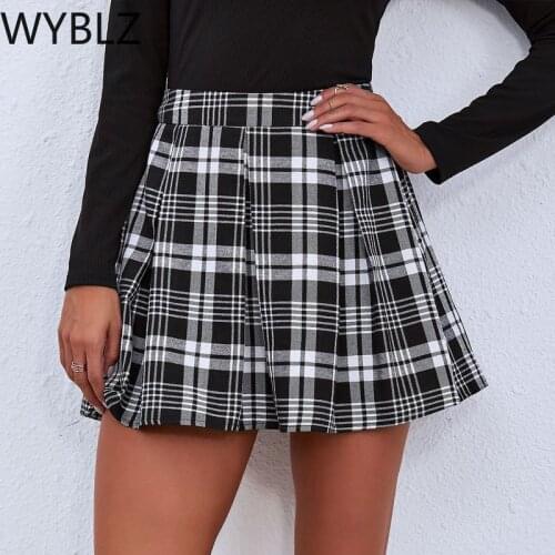 WYBLZ A-line High Waist Women Skirt Summer Plaid Casual Female Mini Skirt High Street Ladies Party Club Wear Short Skirt 2021
