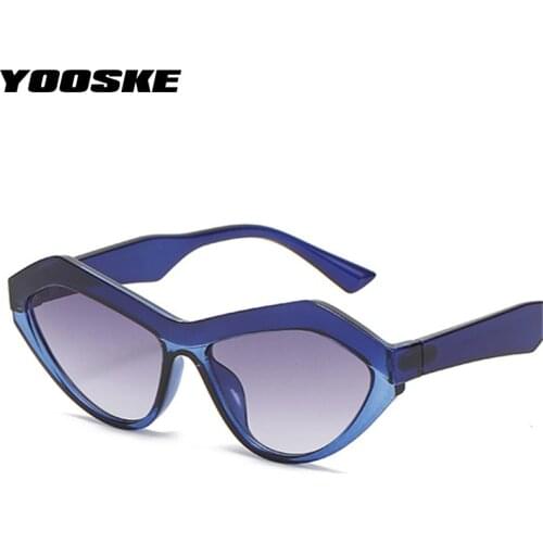 YOOSKE Women Cat Eye Sunglasses 2021 Luxury Brand Designer Sun Glasses Men Vintage Triangle Eyewear Black Blue Goggles UV400